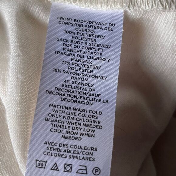 LOFT Off-White Long Sleeve Blouse w/Embroidered Scalloped Bottom (XS) - Picture 9 of 11